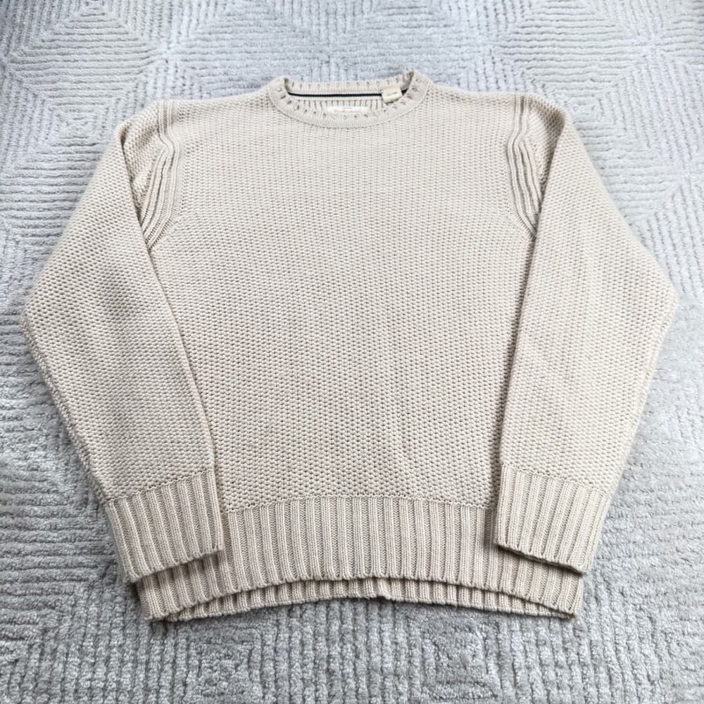 Weatherproof Sweater Mens Medium Beige Knit Coastal Preppy Rugged Grandpa Core